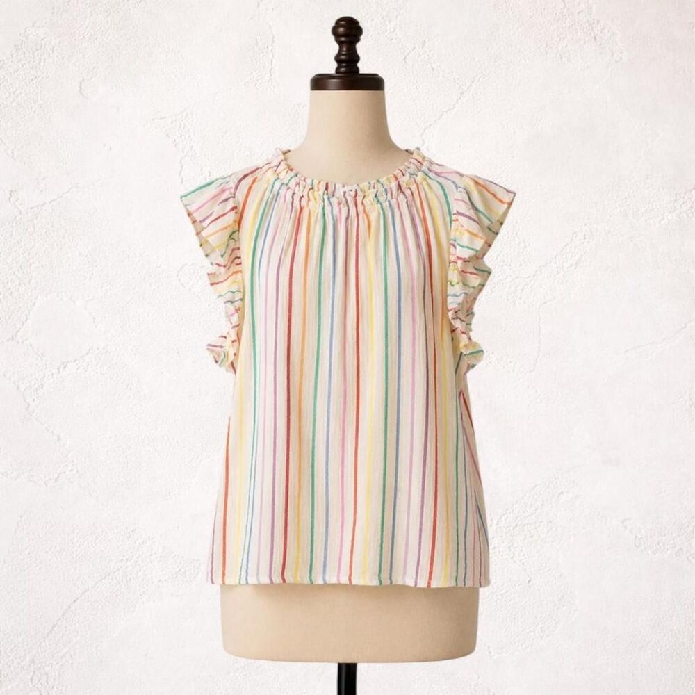 THML Rainbow Stripe Flutter Sleeve Gauze Top M